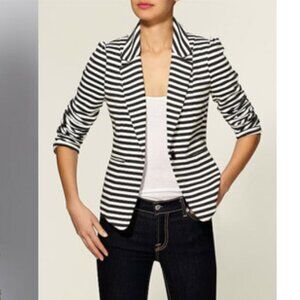 Forever 21 Striped Blazer | Black & White | Fitted Jersey Knit | Size S‎